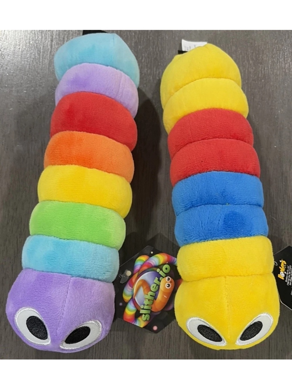 Slither.io 8" Plush Worm Stuffed Animal Lot Of 2 Multi Colors NWT